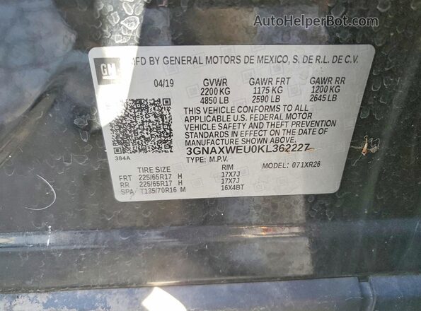 3GNAXWEU0KL362227 2019 CHEVROLET EQUINOX Charcoal 