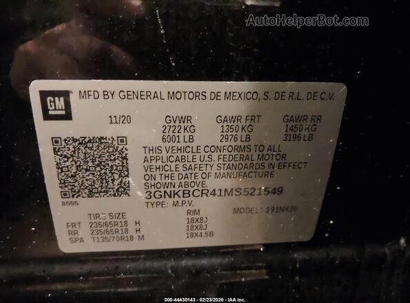 3GNKBCR41MS521549 2021 CHEVROLET BLAZER Black 