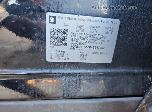 3GNKBERS9MS547407 2021 CHEVROLET BLAZER Черный 