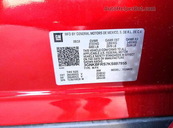 3GNKBFRS7KS697955 2019 CHEVROLET BLAZER Red 