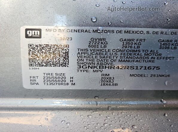 3GNKBHR42RS171675 2024 CHEVROLET BLAZER Silver Вид наклейки з VIN-кодом