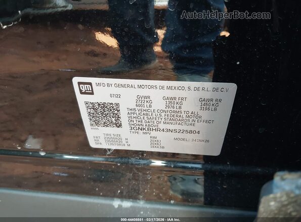 3GNKBHR43NS225804 2022 CHEVROLET BLAZER Black 