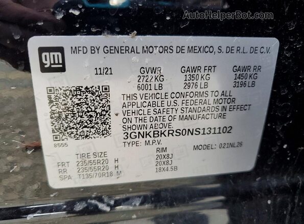 3GNKBKRS0NS131102 2022 CHEVROLET BLAZER Black VIN կոդի պիտակի տեսք