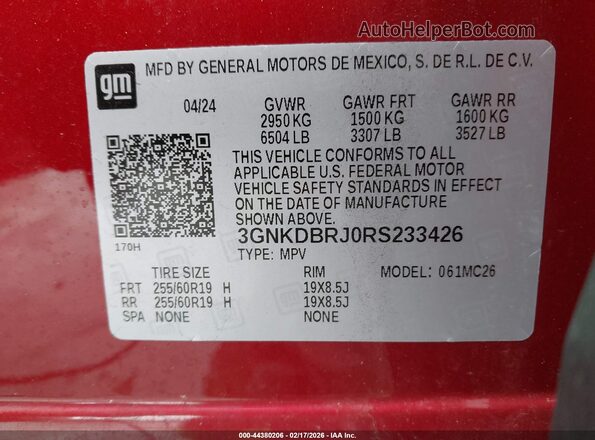 3GNKDBRJ0RS233426 2024 CHEVROLET OTHER Red 