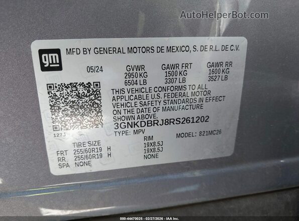 3GNKDBRJ8RS261202 2024 CHEVROLET OTHER Gray Widok komory silnika