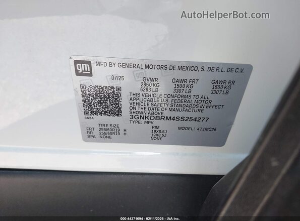 3GNKDBRM4SS254277 2025 CHEVROLET OTHER White Vista del compartimento del motor
