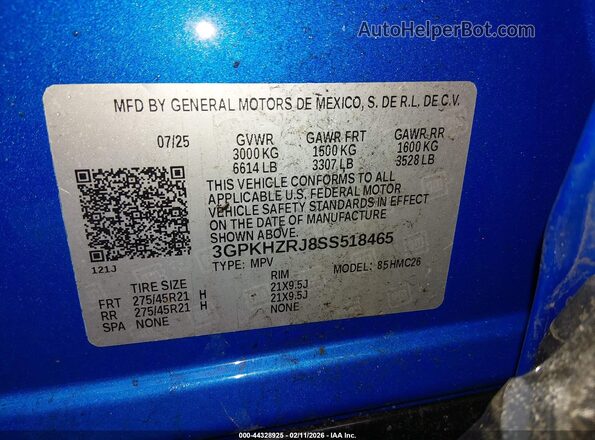 3GPKHZRJ8SS518465 2025 HONDA PROLOGUE Blue Շարժիչի բաժամունքի տեսք