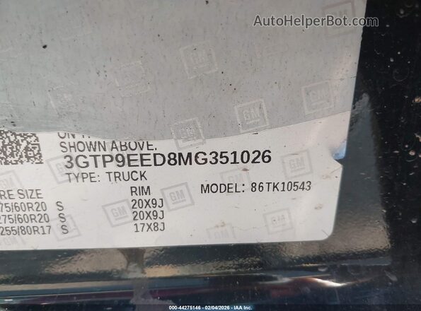 3GTP9EED8MG351026 2021 GMC SIERRA Black Widok komory silnika