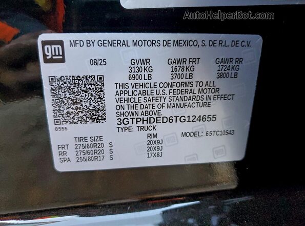 3GTPHDED6TG124655 2026 GMC SIERRA Черный Вид подкапотного пространства