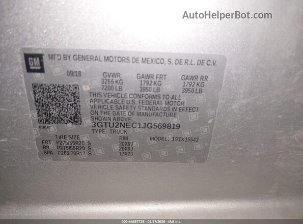 3GTU2NEC1JG569819 2018 GMC SIERRA Gray ძრავის განყოფილების ხედი