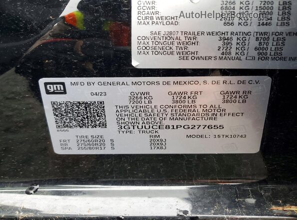 3GTUUCE81PG277655 2023 GMC SIERRA Black 