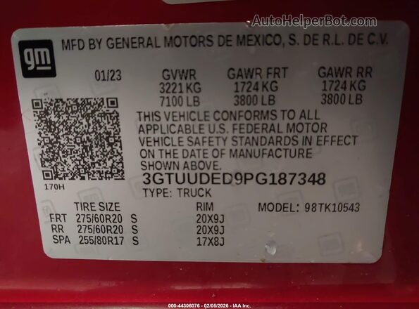 3GTUUDED9PG187348 2023 GMC SIERRA Maroon Engine compartment view