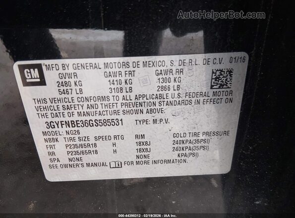 3GYFNBE36GS585531 2016 CADILLAC SRX Black 
