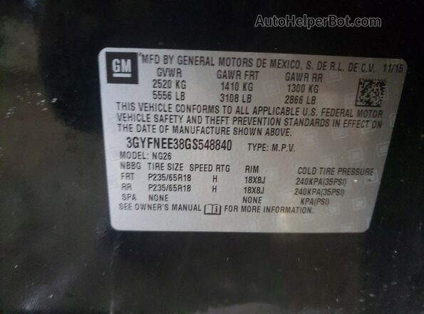 3GYFNEE38GS548840 2016 CADILLAC SRX Black VIN კოდის სტიკერის ხედი