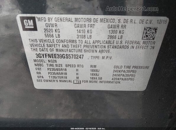 3GYFNEE39GS570247 2016 CADILLAC SRX Gray Շարժիչի բաժամունքի տեսք