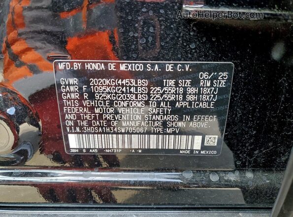 3HDSA1H34SM705067 2025 ACURA ADX Black VIN sticker view