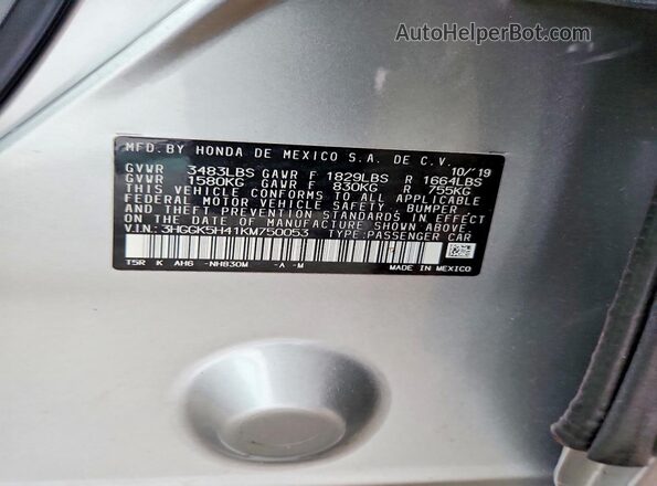 3HGGK5H41KM750053 2019 HONDA FIT Silver 