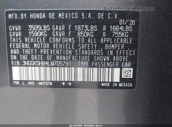 3HGGK5H84LM705791 2020 HONDA FIT Gray Вид підкапотного простору