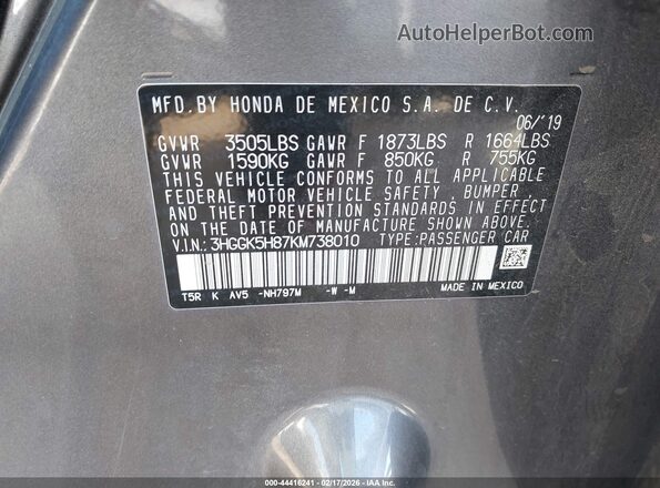 3HGGK5H87KM738010 2019 HONDA FIT Синий 