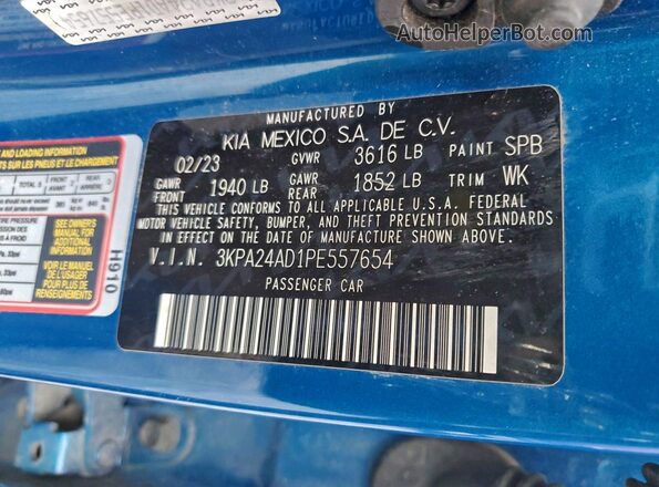 3KPA24AD1PE557654 2023 KIA RIO Blue 