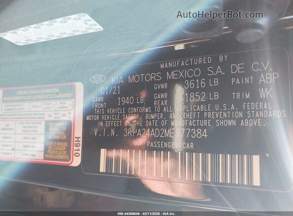 3KPA24AD2ME377384 2021 KIA RIO Черный Вид подкапотного пространства