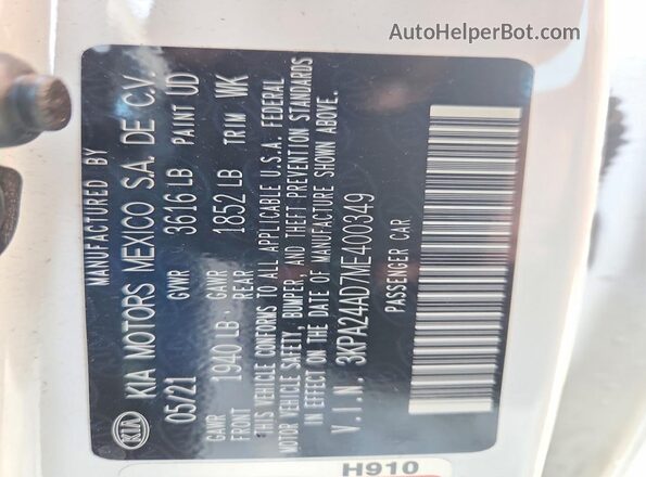 3KPA24AD7ME400349 2021 KIA RIO White 
