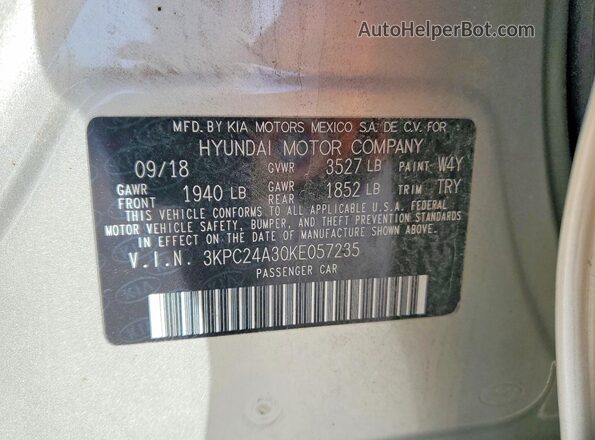 3KPC24A30KE057235 2019 HYUNDAI ACCENT Серебряный Вид подкапотного пространства