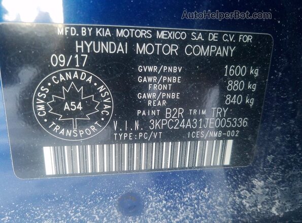 3KPC24A31JE005336 2018 HYUNDAI ACCENT Синий Вид подкапотного пространства