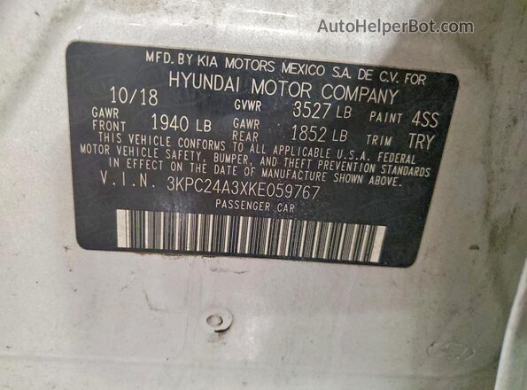 3KPC24A3XKE059767 2019 HYUNDAI ACCENT Серебряный 