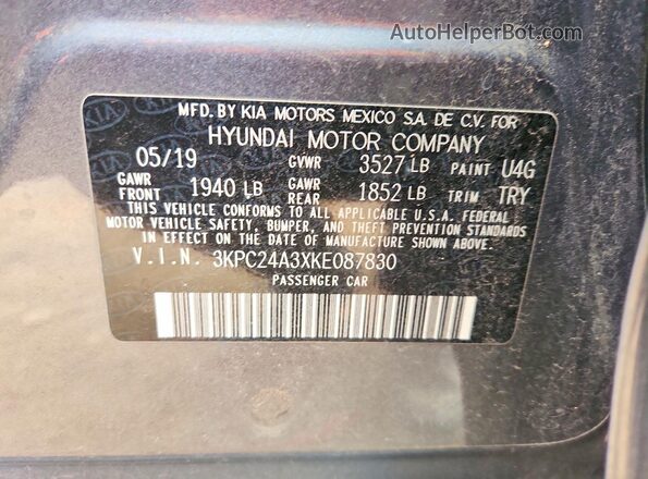 3KPC24A3XKE087830 2019 HYUNDAI ACCENT Charcoal 