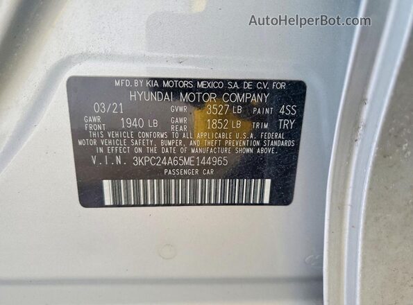 3KPC24A65ME144965 2021 HYUNDAI ACCENT Silver 