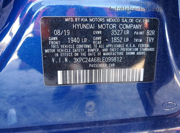 3KPC24A68LE099812 2020 HYUNDAI ACCENT Синий Вид наклейки с VIN-кодом