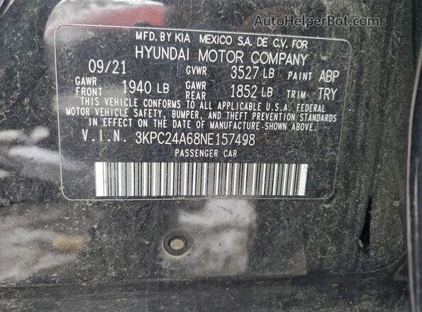 3KPC24A68NE157498 2022 HYUNDAI ACCENT Black ძრავის განყოფილების ხედი
