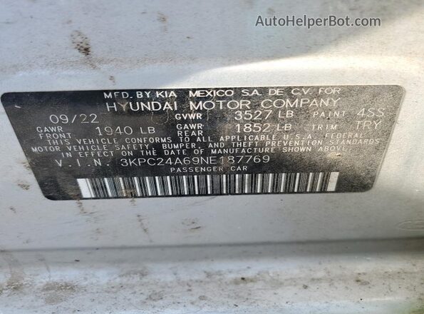 3KPC24A69NE187769 2022 HYUNDAI ACCENT Silver Շարժիչի բաժամունքի տեսք