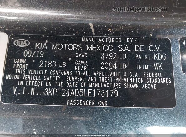 3KPF24AD5LE173179 2020 KIA FORTE Gray 