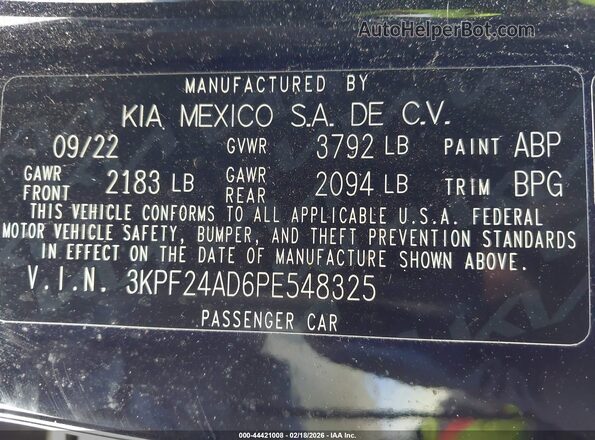3KPF24AD6PE548325 2023 KIA FORTE Black ძრავის განყოფილების ხედი
