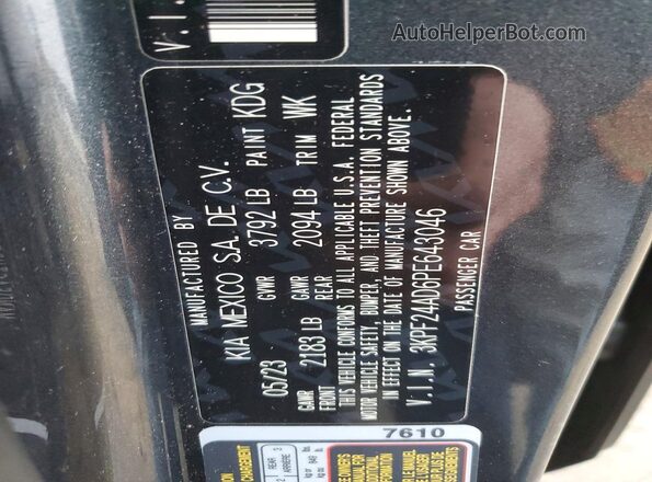 3KPF24AD6PE643046 2023 KIA FORTE Gray Vista de la etiqueta del VIN