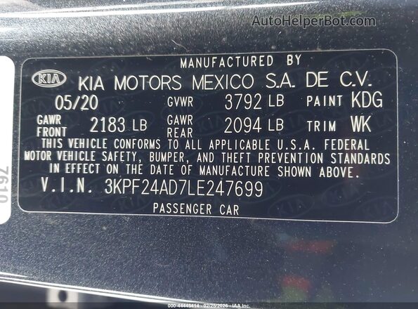 3KPF24AD7LE247699 2020 KIA FORTE Серый Вид подкапотного пространства