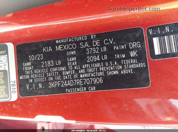 3KPF24AD7RE707906 2024 KIA FORTE Оранжевый Вид подкапотного пространства