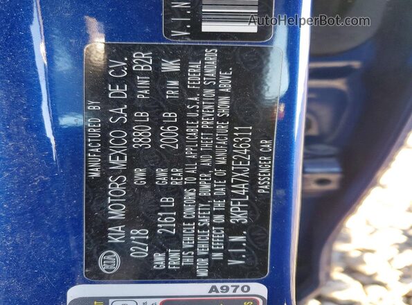 3KPFL4A7XJE246311 2018 KIA FORTE Blue 