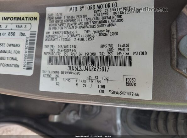 3LN6L2LU4GR625017 2016 LINCOLN MKZ HYBRID Beige Շարժիչի բաժամունքի տեսք