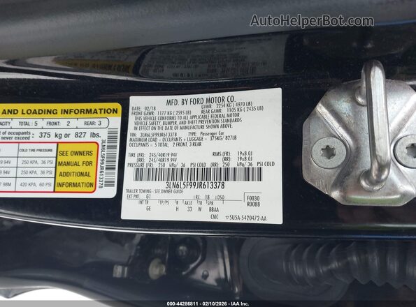 3LN6L5F99JR613378 2018 LINCOLN MKZ Black 