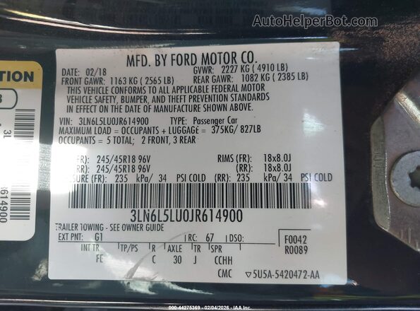 3LN6L5LU0JR614900 2018 LINCOLN MKZ HYBRID Black Engine compartment view