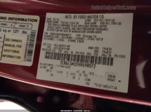 3LN6L5MU2HR608072 2017 LINCOLN MKZ HYBRID Red Շարժիչի բաժամունքի տեսք