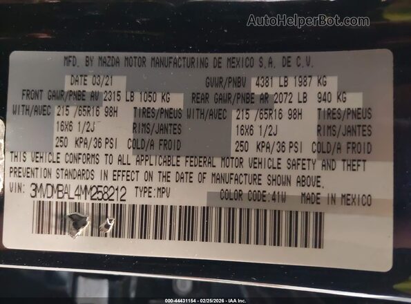 3MVDMBAL4MM258212 2021 MAZDA CX-30 Черный Вид подкапотного пространства