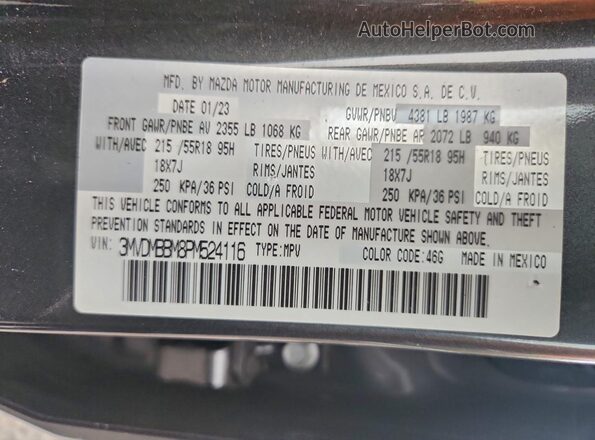 3MVDMBBM8PM524116 2023 MAZDA CX-30 Black Вид наклейки з VIN-кодом