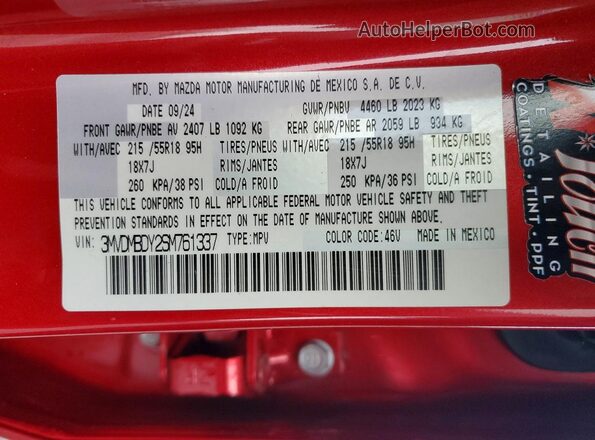 3MVDMBDY2SM761337 2025 MAZDA CX-30 Red VIN sticker view