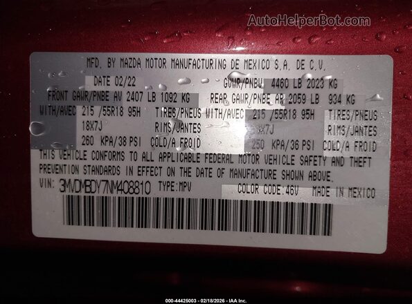 3MVDMBDY7NM408810 2022 MAZDA CX-30 Red 