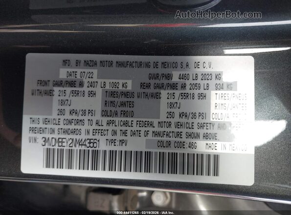 3MVDMBEY2NM443561 2022 MAZDA CX-30 Gray Engine compartment view