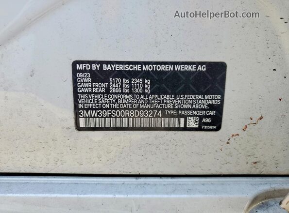 3MW39FS00R8D93274 2024 BMW 3 SERIES White ძრავის განყოფილების ხედი